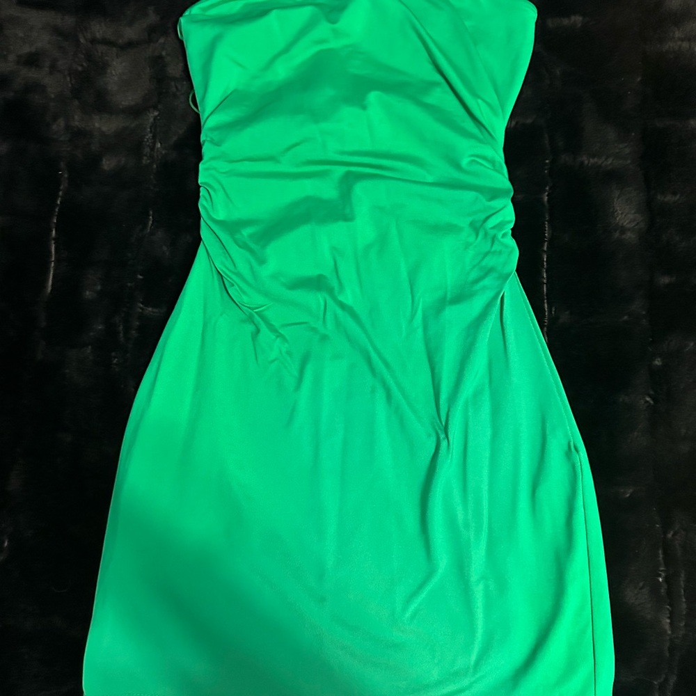 Bershka Strapless Dress in Bright Green